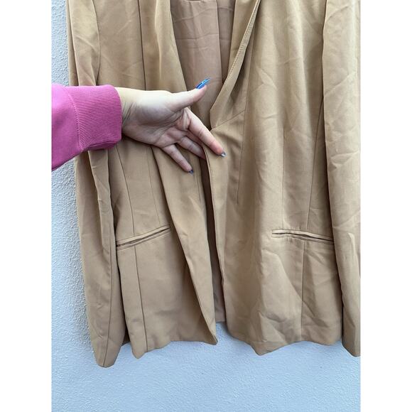 LC Lauren Conrad Womens Blazer Size 12 Brown Long Sleeve Open Front Collared - Picture 2 of 14